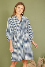 Navy Cotton Checked Button Through Tunic Dress - boudoirbythesea