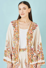 Yumi Ivory Viscose Floral Border Kimono With Tie Belt - boudoirbythesea