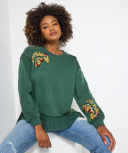 Embroidered Woven Hem Green Sweatshirt - boudoirbythesea