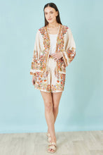 Yumi Ivory Viscose Floral Border Kimono With Tie Belt - boudoirbythesea