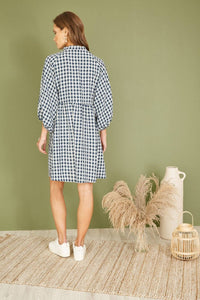 Navy Cotton Checked Button Through Tunic Dress - boudoirbythesea