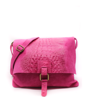 Italian Soft Suede Leather Croc Pattern Cross Body Bag - boudoirbythesea