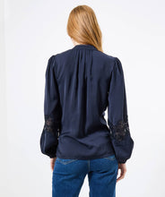Navy Satin Blouse Lace Inserts - boudoirbythesea