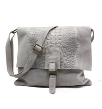 Italian Soft Suede Leather Croc Pattern Cross Body Bag - boudoirbythesea