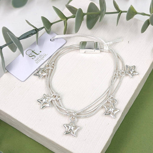 Triple strand magnetic bracelet with little star inlay charms - boudoirbythesea