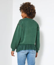Embroidered Woven Hem Green Sweatshirt - boudoirbythesea
