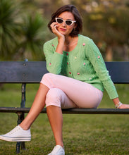 Embroidered Green Floral Cable Knit Cardigan - boudoirbythesea