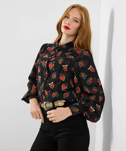Heart Print Georgette Blouse With Cami - boudoirbythesea