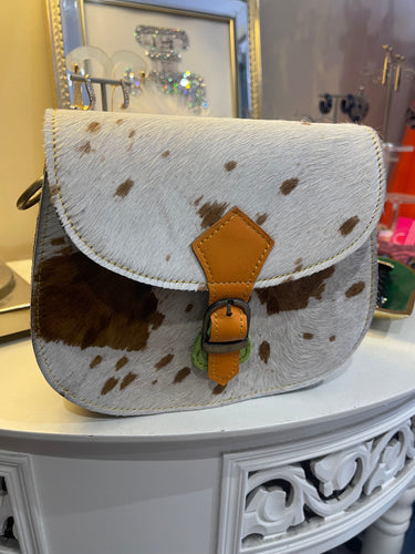 Tan & White Leather Hyde Satchel Recycled Leather - boudoirbythesea