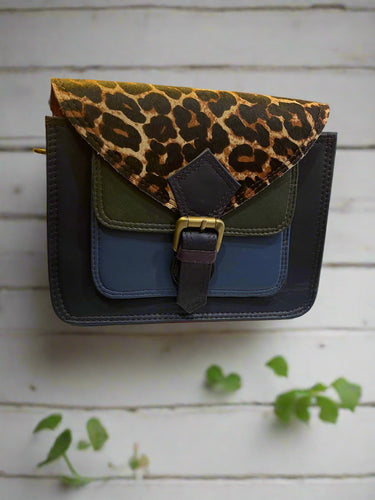 Recycled leather satchel Navy Leopard - boudoirbythesea