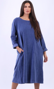 Cord Dress in a Denim Blue - boudoirbythesea