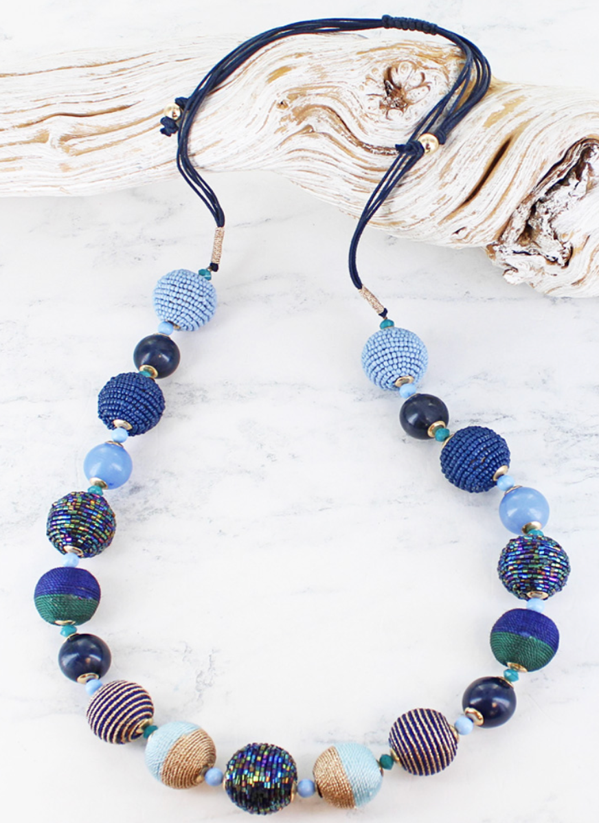 Beaded Ball Necklace Blues - boudoirbythesea