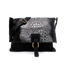 Italian Soft Suede Leather Croc Pattern Cross Body Bag - boudoirbythesea