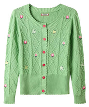 Embroidered Green Floral Cable Knit Cardigan - boudoirbythesea