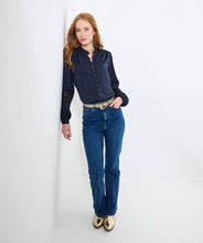 Navy Satin Blouse Lace Inserts - boudoirbythesea