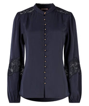 Navy Satin Blouse Lace Inserts - boudoirbythesea