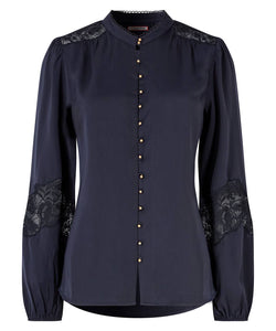 Navy Satin Blouse Lace Inserts - boudoirbythesea