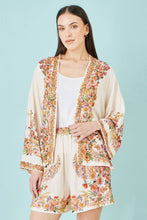Yumi Ivory Viscose Floral Border Kimono With Tie Belt - boudoirbythesea