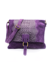 Italian Soft Suede Leather Croc Pattern Cross Body Bag - boudoirbythesea