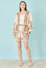 Yumi Ivory Viscose Floral Border Kimono With Tie Belt - boudoirbythesea