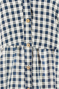 Navy Cotton Checked Button Through Tunic Dress - boudoirbythesea