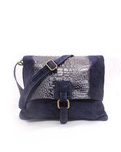 Italian Soft Suede Leather Croc Pattern Cross Body Bag - boudoirbythesea