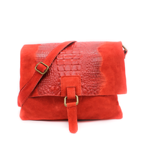 Italian Soft Suede Leather Croc Pattern Cross Body Bag - boudoirbythesea