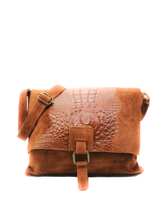 Italian Soft Suede Leather Croc Pattern Cross Body Bag - boudoirbythesea