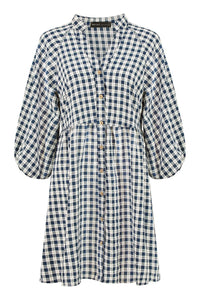 Navy Cotton Checked Button Through Tunic Dress - boudoirbythesea