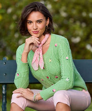 Embroidered Green Floral Cable Knit Cardigan - boudoirbythesea